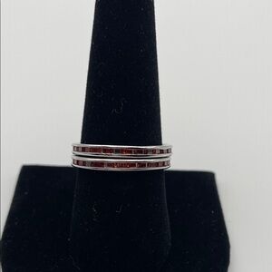 Bomb Party Double Band Ring with Garnet-color Stones - Size 10